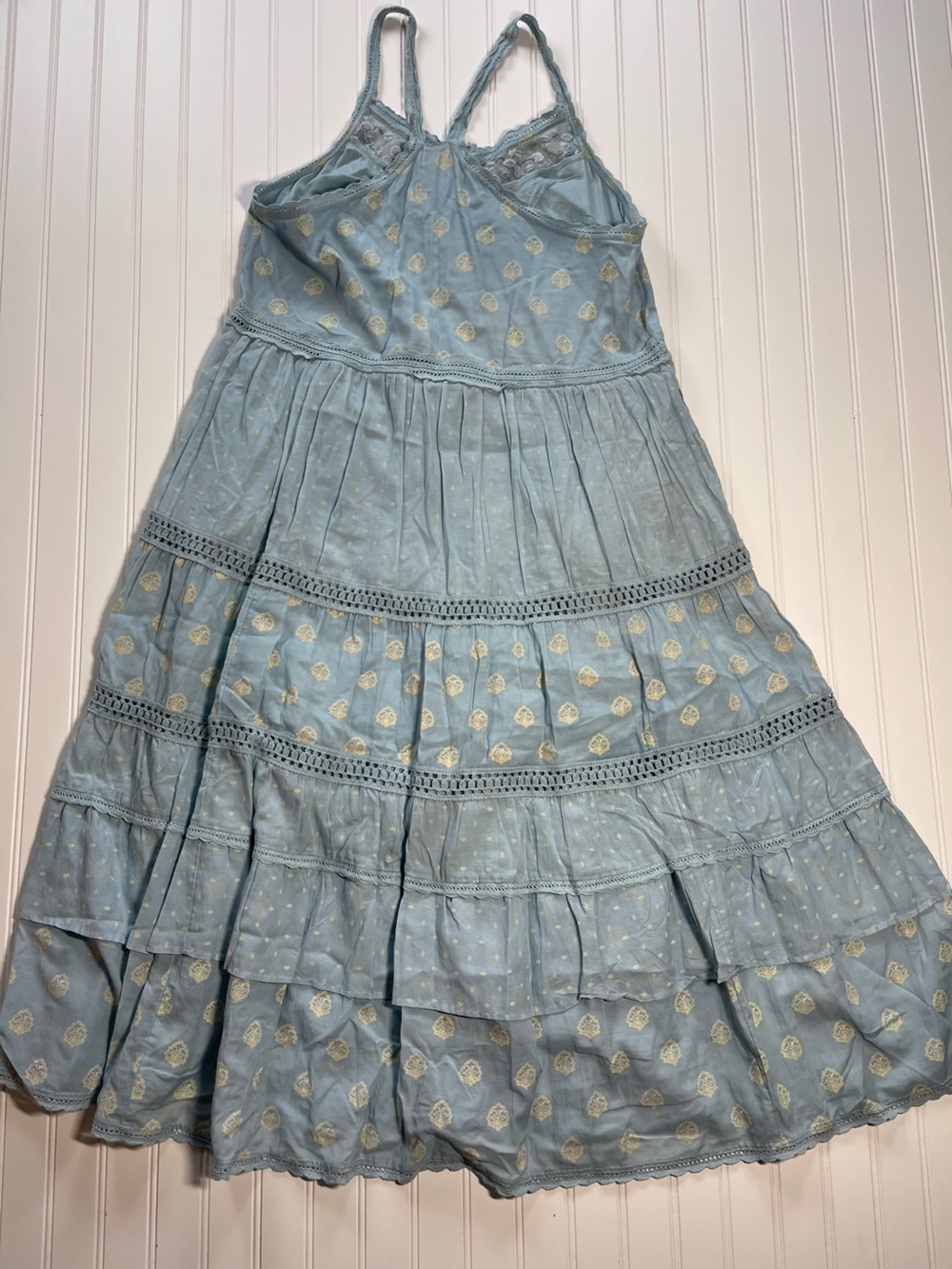 Pilcro By Anthropologie Citrus Fruit Ruffled Eyelet Midi Dress | Blue | Size L - Picture 8 of 9